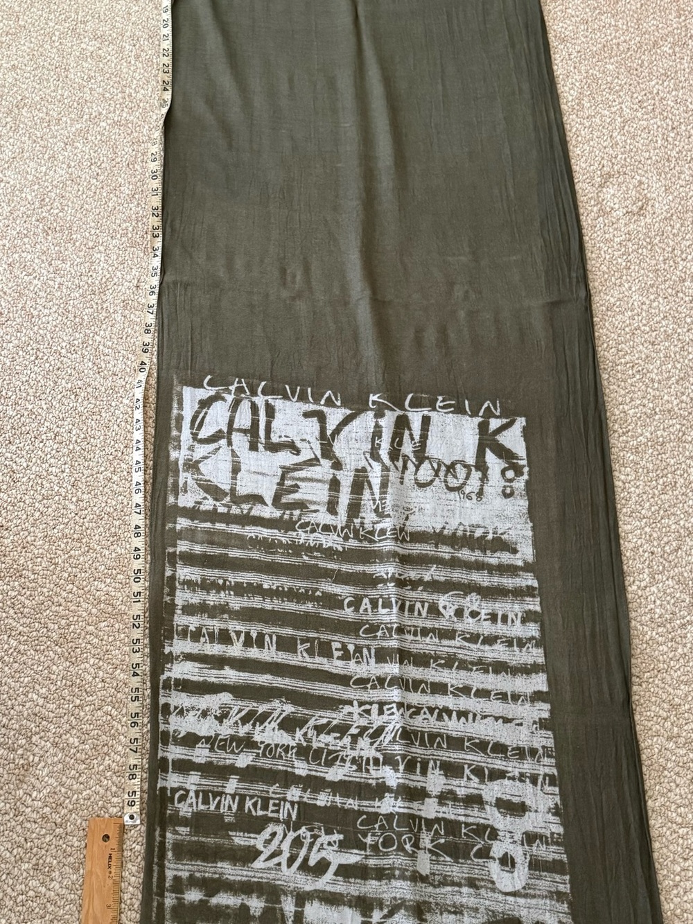 Calvin Klein Olive Green Graphic Sheer Scarf